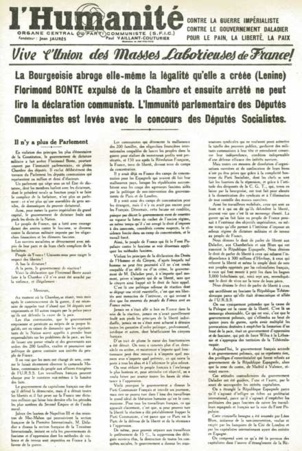 Il y a 74 ans, le 21 janvier 1940, les députés communistes étaient déchus de leurs mandats