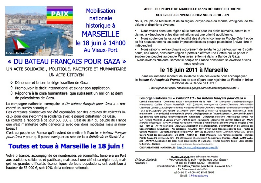 Un bateau français pour GAZA : Appel du peuple de Marseille pour le départ