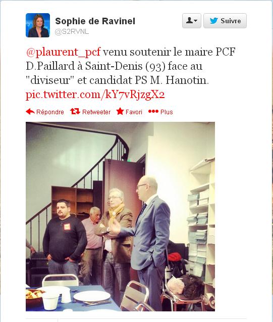 Pierre Laurent à Saint Denis pour soutenir le Maire Didier Paillard (PCF) contre le diviseur Hanotin (PS)