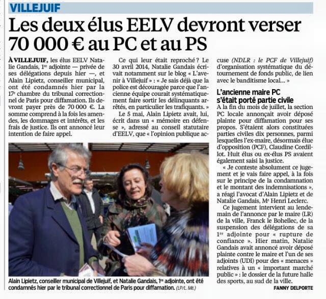 Les élus EELV de Villejuif condamnés à verser près de 70.000 euros au PCF et PS