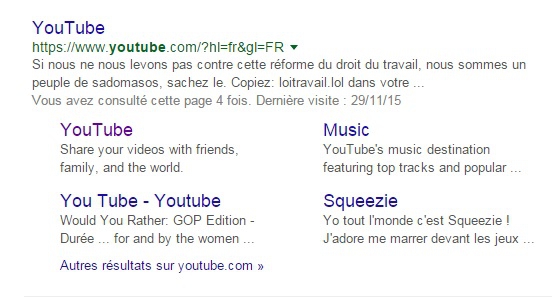 La description du site Youtube remplacée par un message anti loi El Khomri