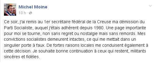 Le maire d'Aubusson Michel Moine démissionne du Parti socialiste